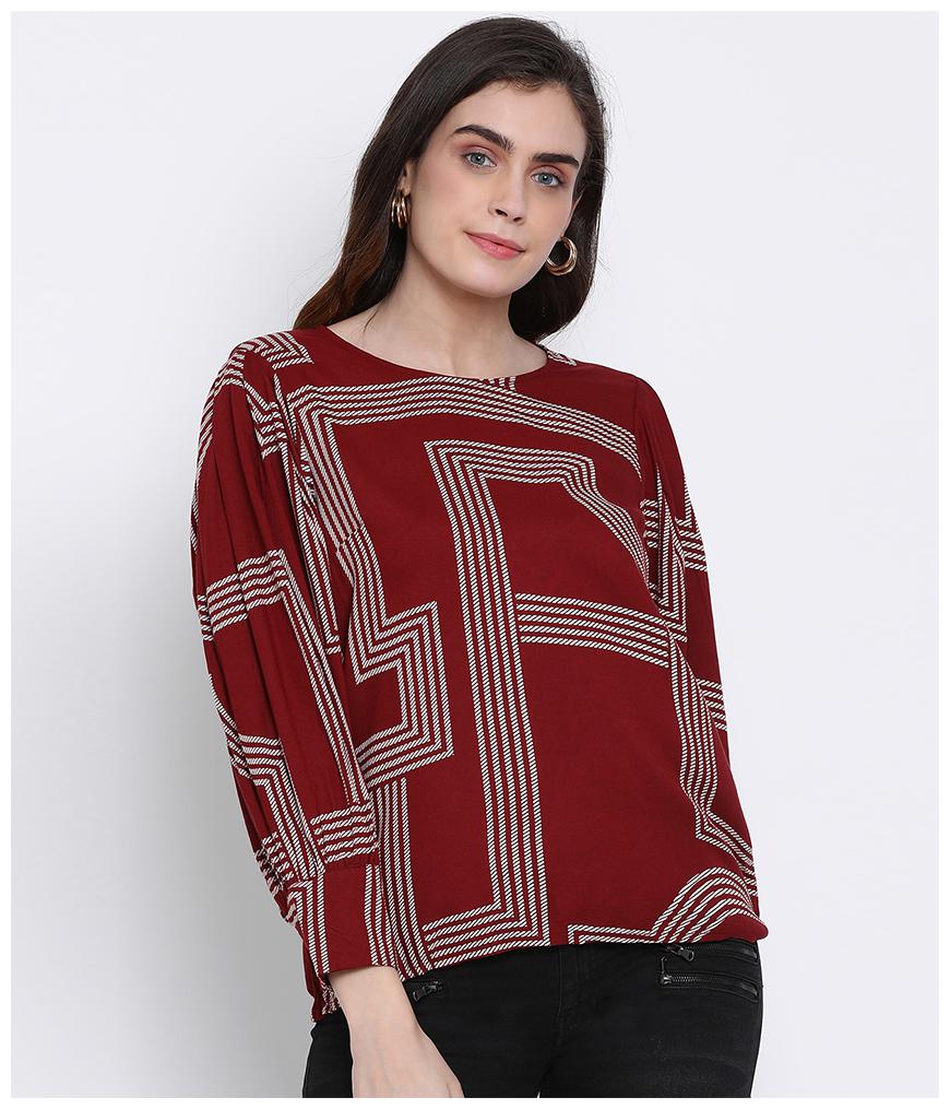 

Oxolloxo Women Viscose Rayon Printed A Line Top (Maroon)