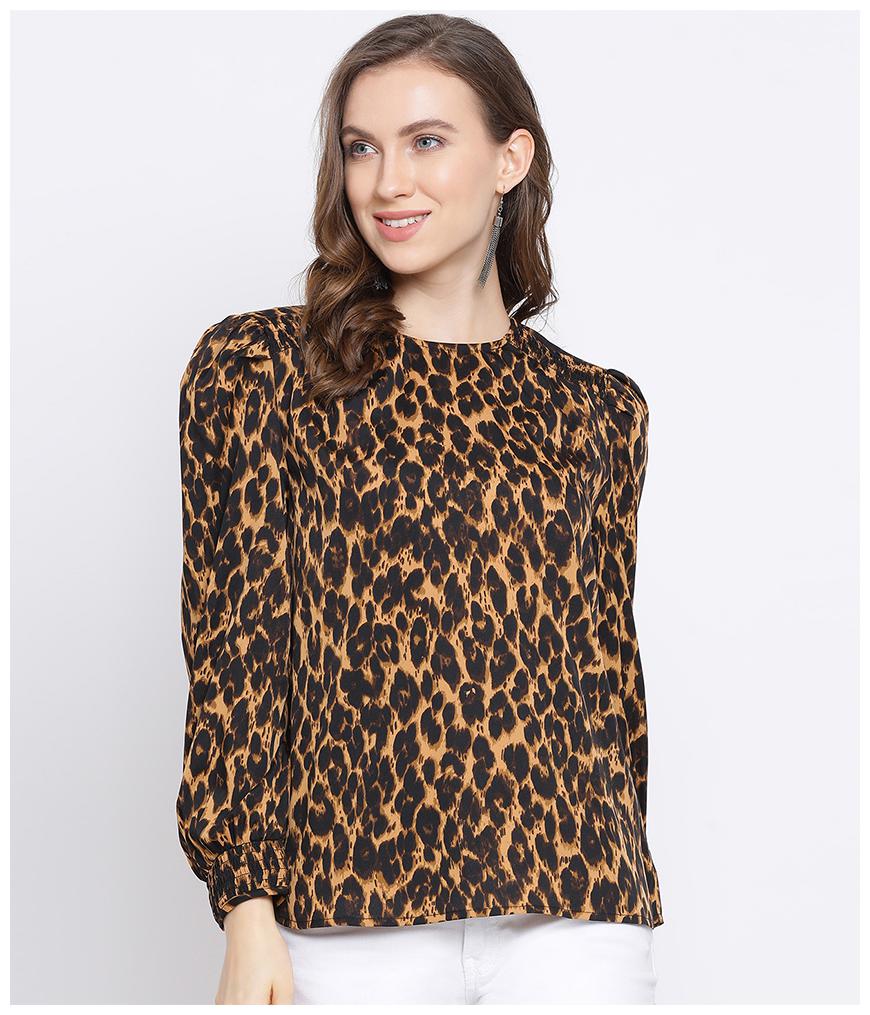

Oxolloxo Women Brown Polyester Animal print Regular Top