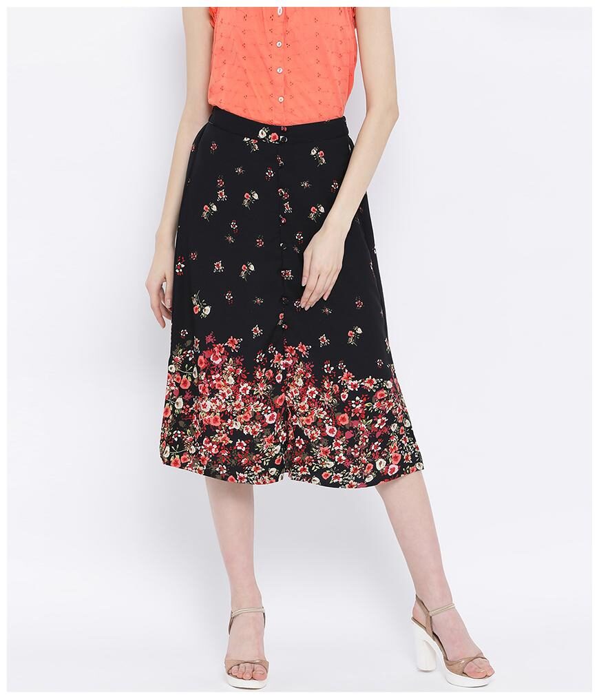 

Oxolloxo Floral A-line skirt Midi Skirt - Black
