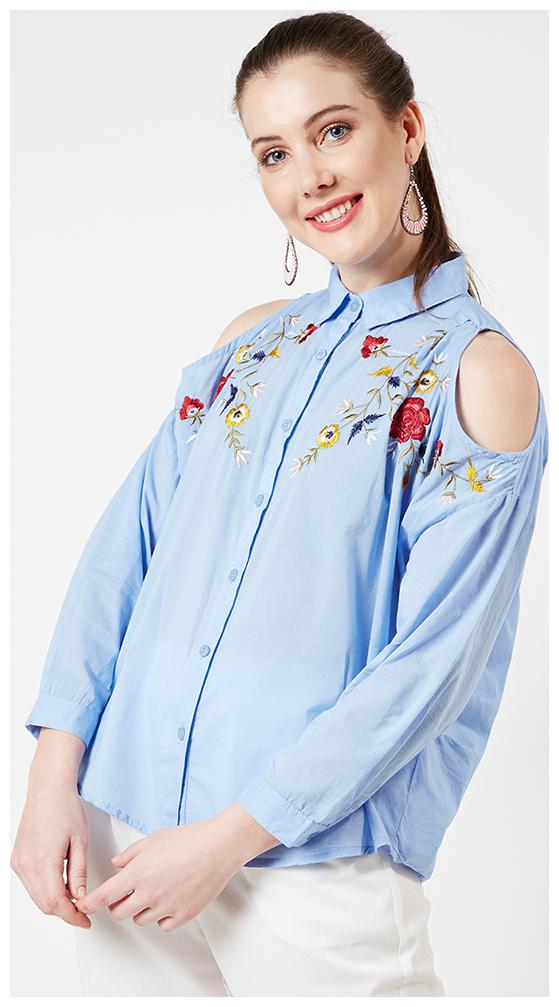 

OXOLLOXO Women Blue Solid Regular Fit Shirt