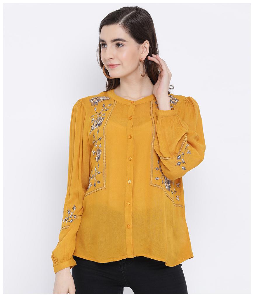 

Oxolloxo Women Yellow Embroidered Regular Fit Shirt