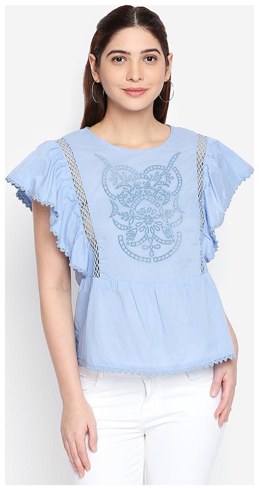 

OXOLLOXO Women Printed A-line top - Blue