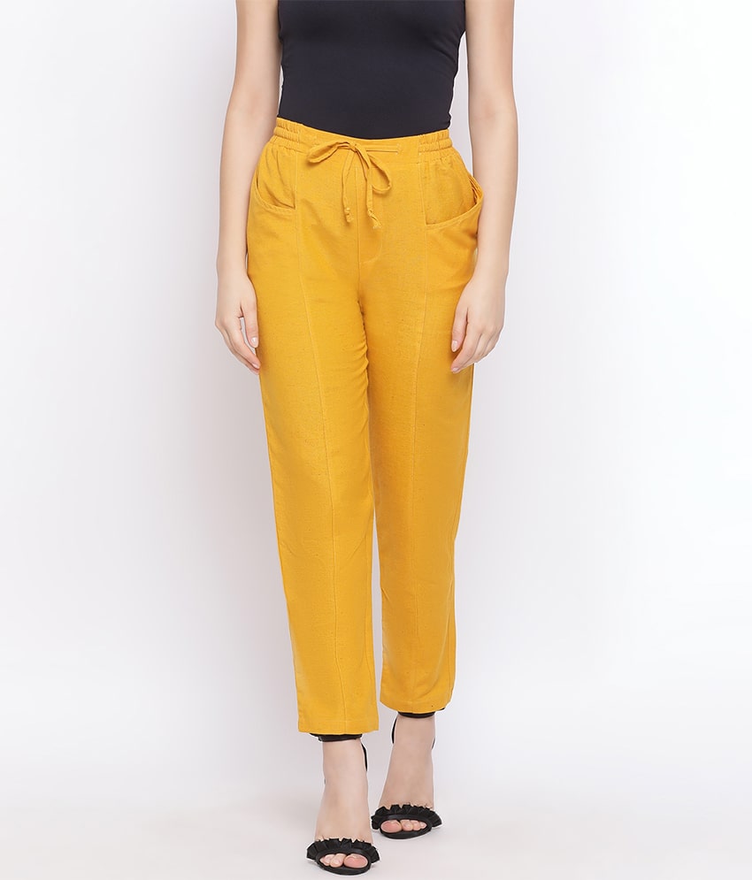 

Oxolloxo Women Cotton Solid Yellow Pant