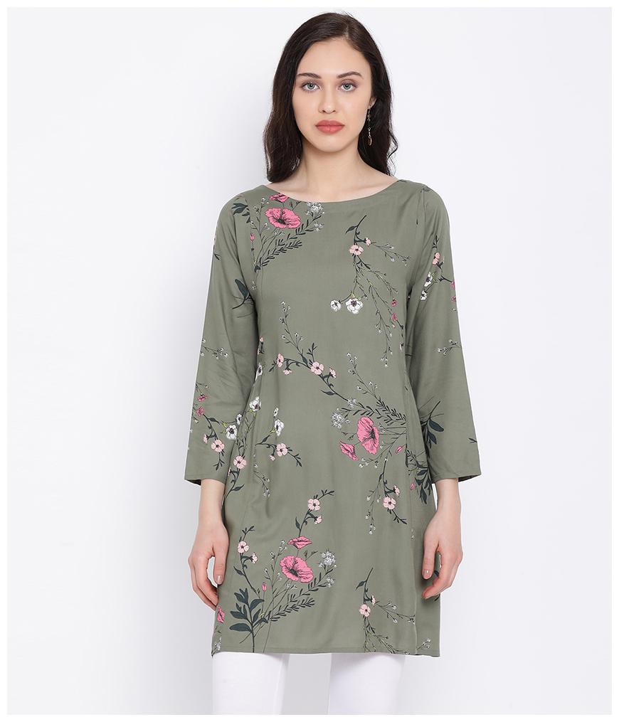 

Oxolloxo Women Viscose Rayon Floral A Line Green