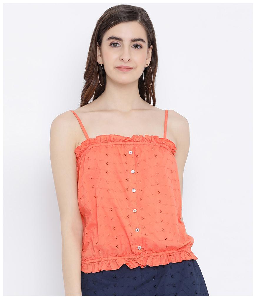 

Oxolloxo Women Embroidered Regular top - Orange