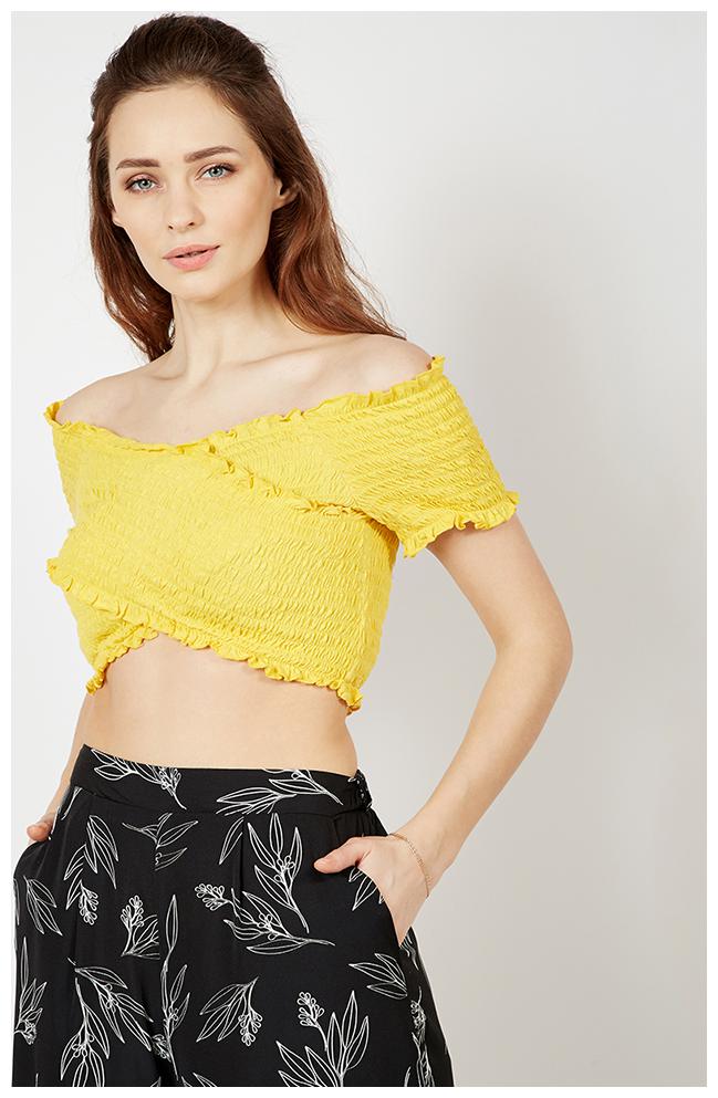 

OXOLLOXO Women Solid A-line top - Yellow