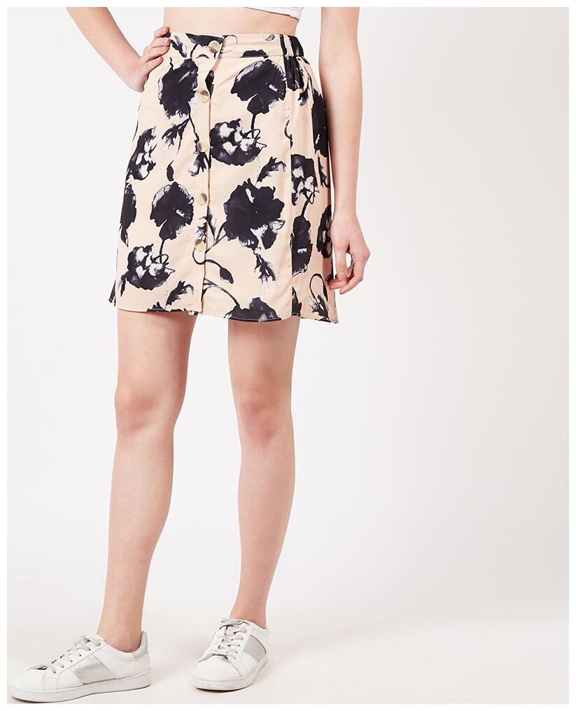 

OXOLLOXO Printed A-line skirt Midi Skirt - Cream Black