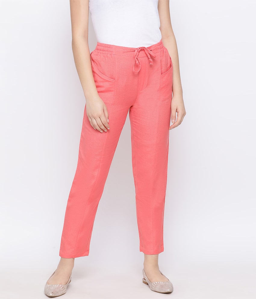 

Oxolloxo Women Cotton Solid Pink Pant