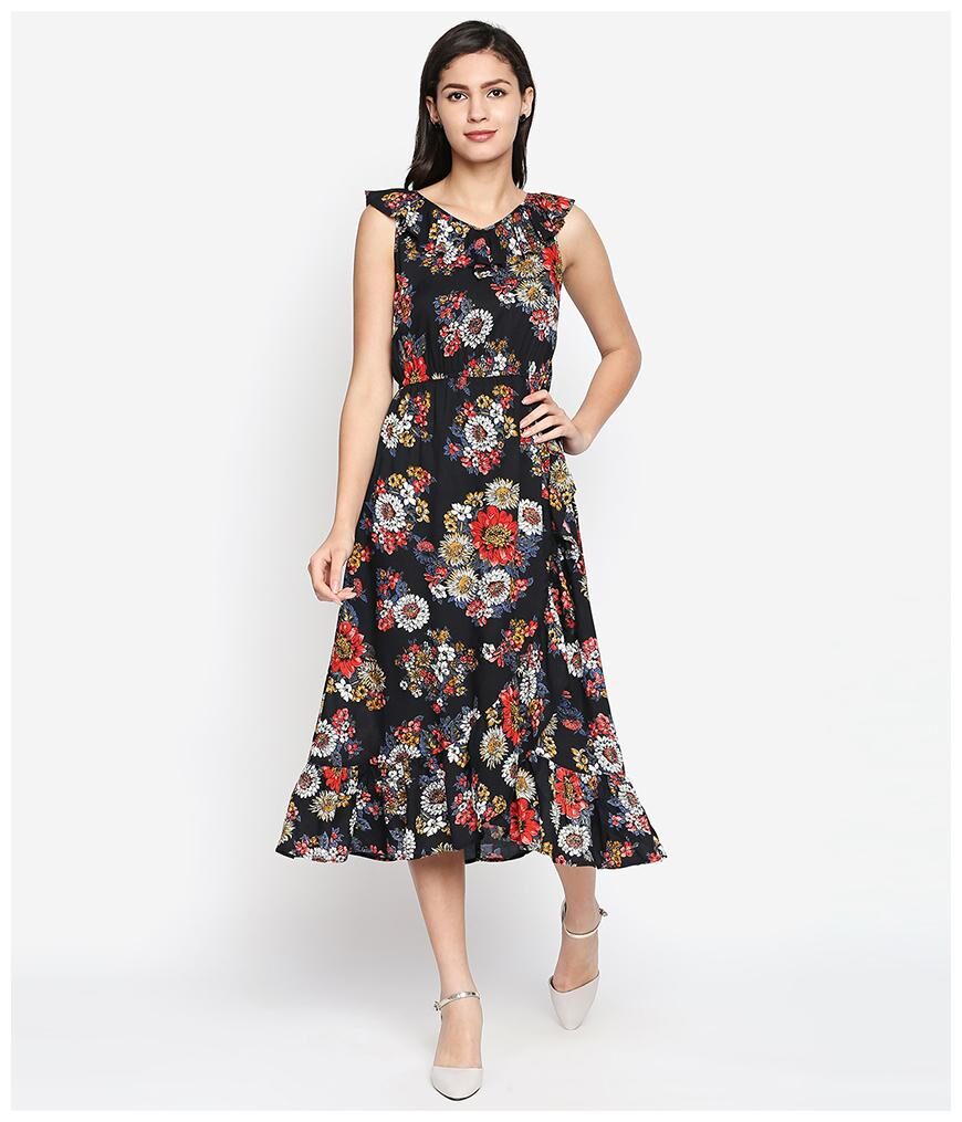 

Oxolloxo Black Floral Wrap dress