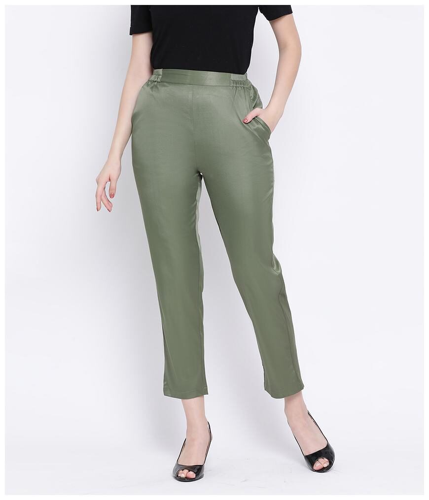 

Oxolloxo Women Green Polyester Solid Trouser Pant