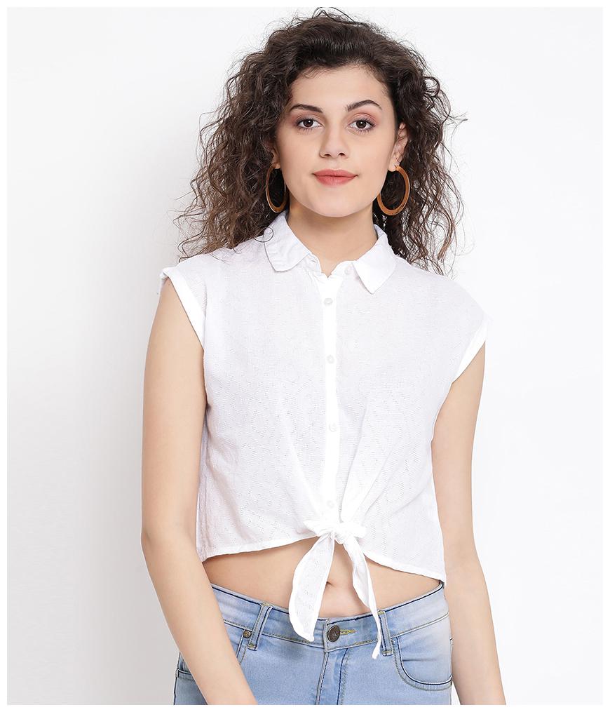 

Oxolloxo Women White Embroidered Regular Fit Shirt