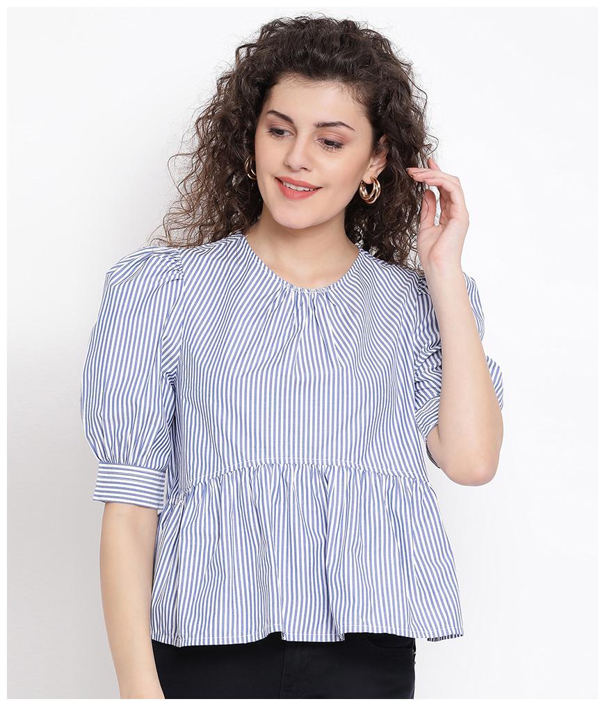 

Oxolloxo Women Cotton Striped A Line Blue