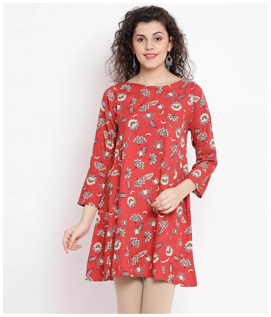 

Oxolloxo Women Viscose Rayon Floral A Line Orange