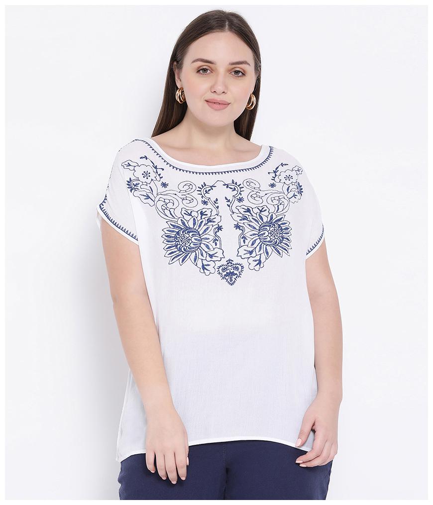 

Oxolloxo Women Embroidered A-line top - White