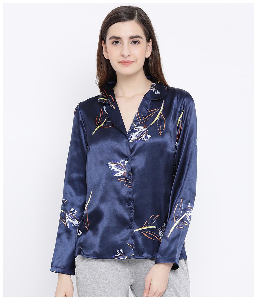 

Oxolloxo Women Navy Blue Printed Regular Fit Shirt