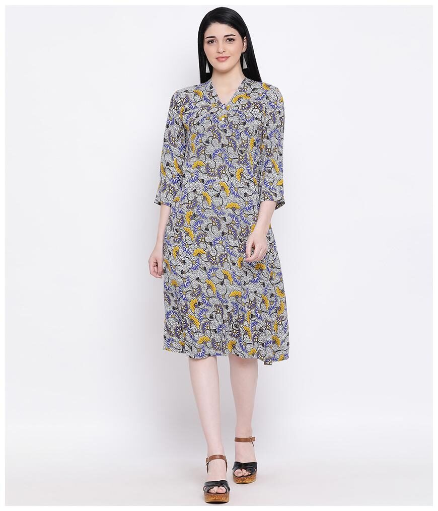 

Oxolloxo Women Viscose Rayon Floral A Line Dress Multi