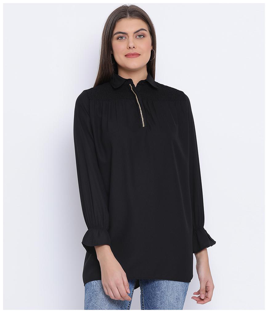 

Oxolloxo Women Polyester Casual Regular Fit Top (Black)