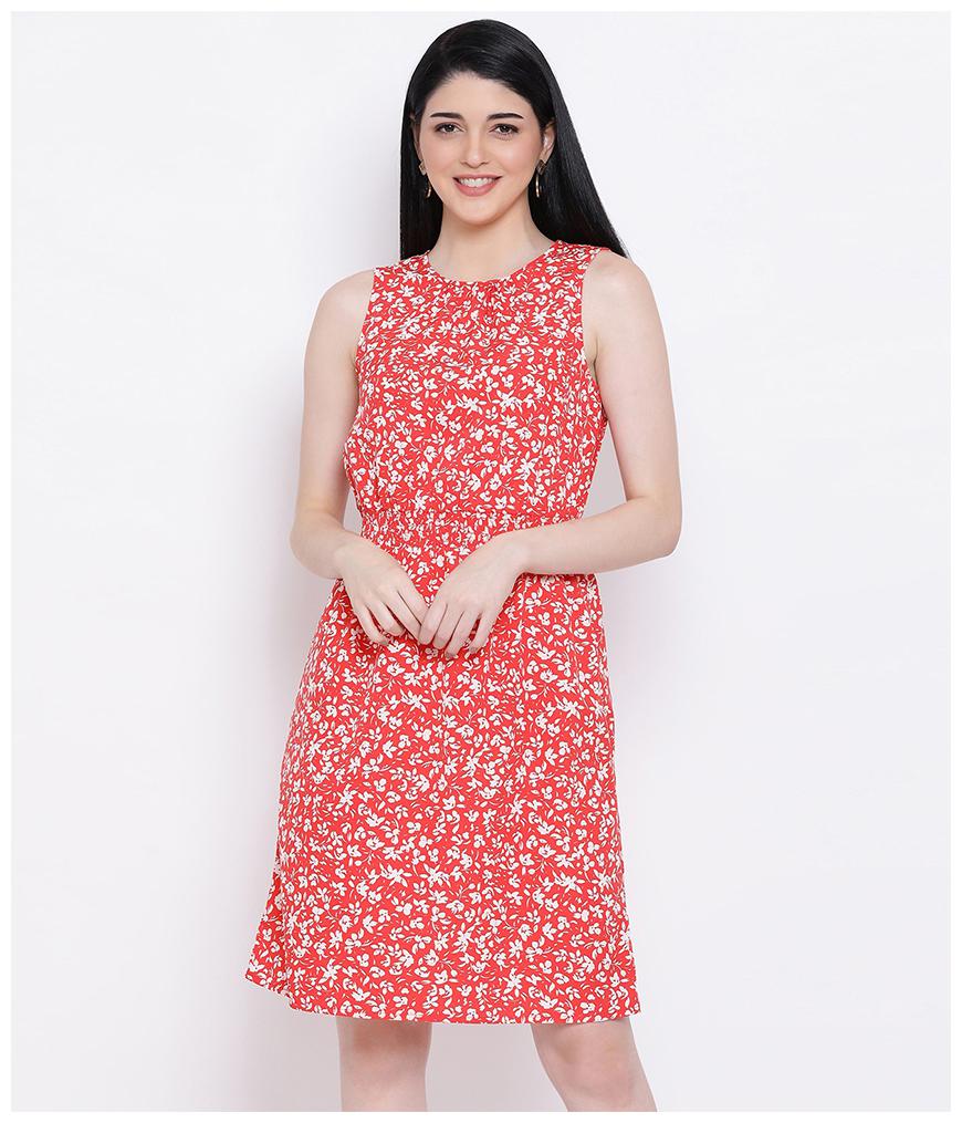 

Oxolloxo Women Polyester Floral A Line Dress Red