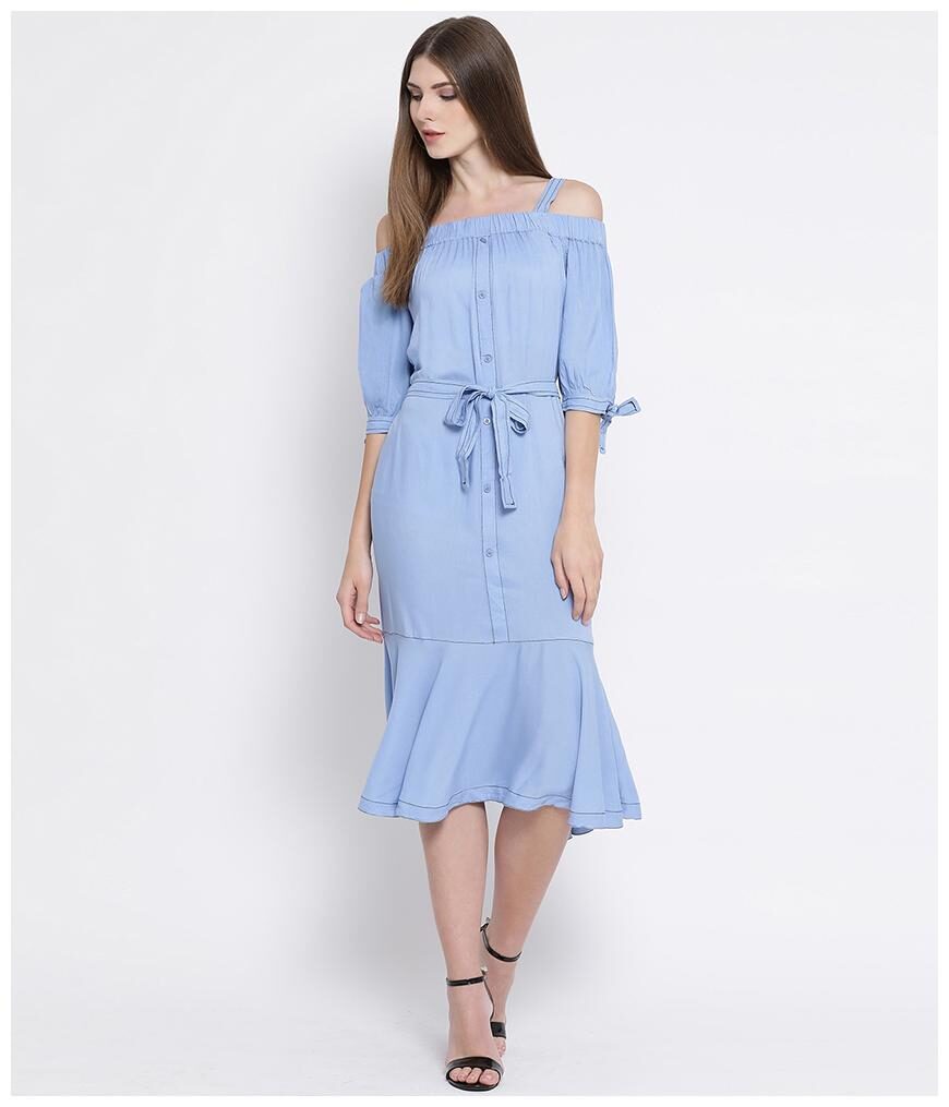 

Oxolloxo Blue Solid A-line dress