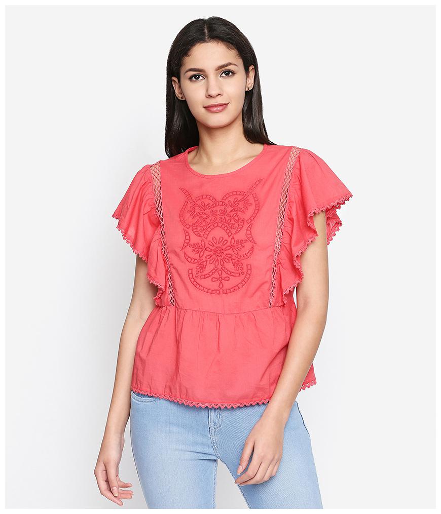 

Oxolloxo Women Embroidered Regular top - Pink