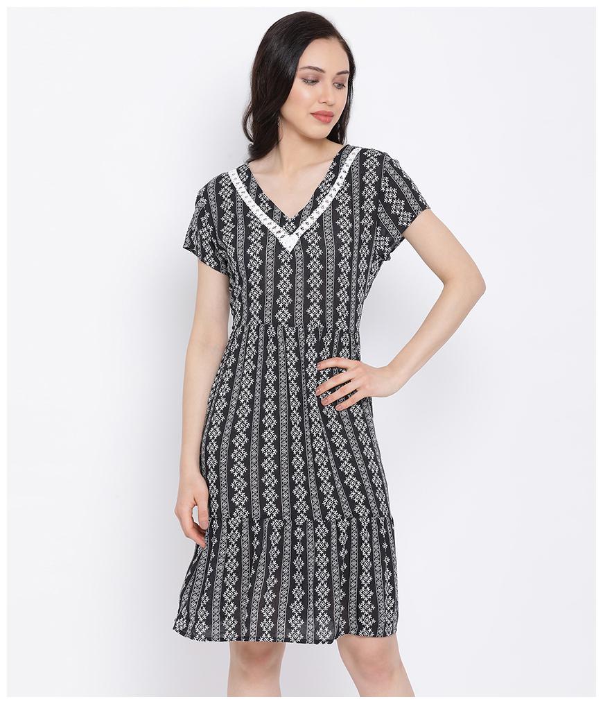 

Oxolloxo Women Viscose Rayon Abstract A Line Dress Black