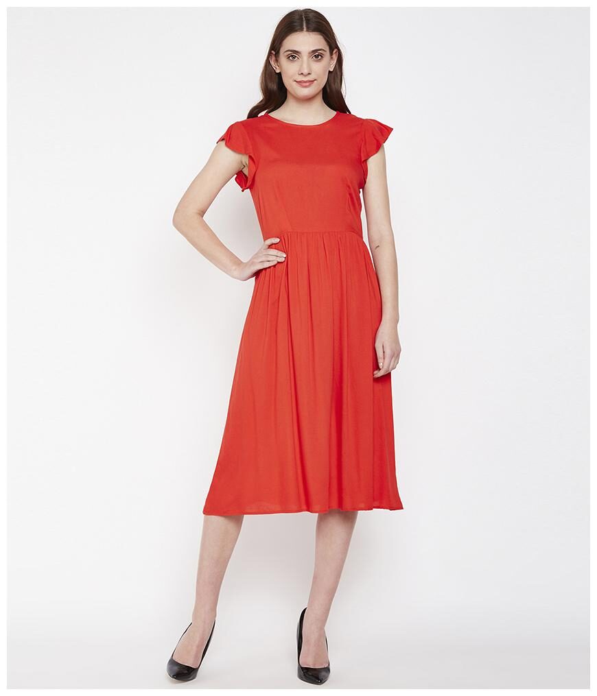 

Oxolloxo Women Viscose Rayon Solid Red A Line Dress