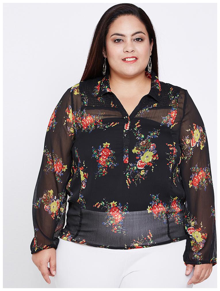 

OXOLLOXO Women Floral A-line top - Black