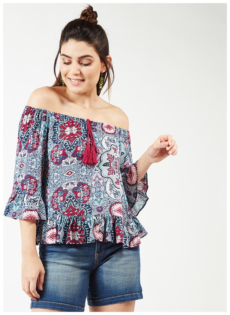 

OXOLLOXO Women Printed A-line top - Blue