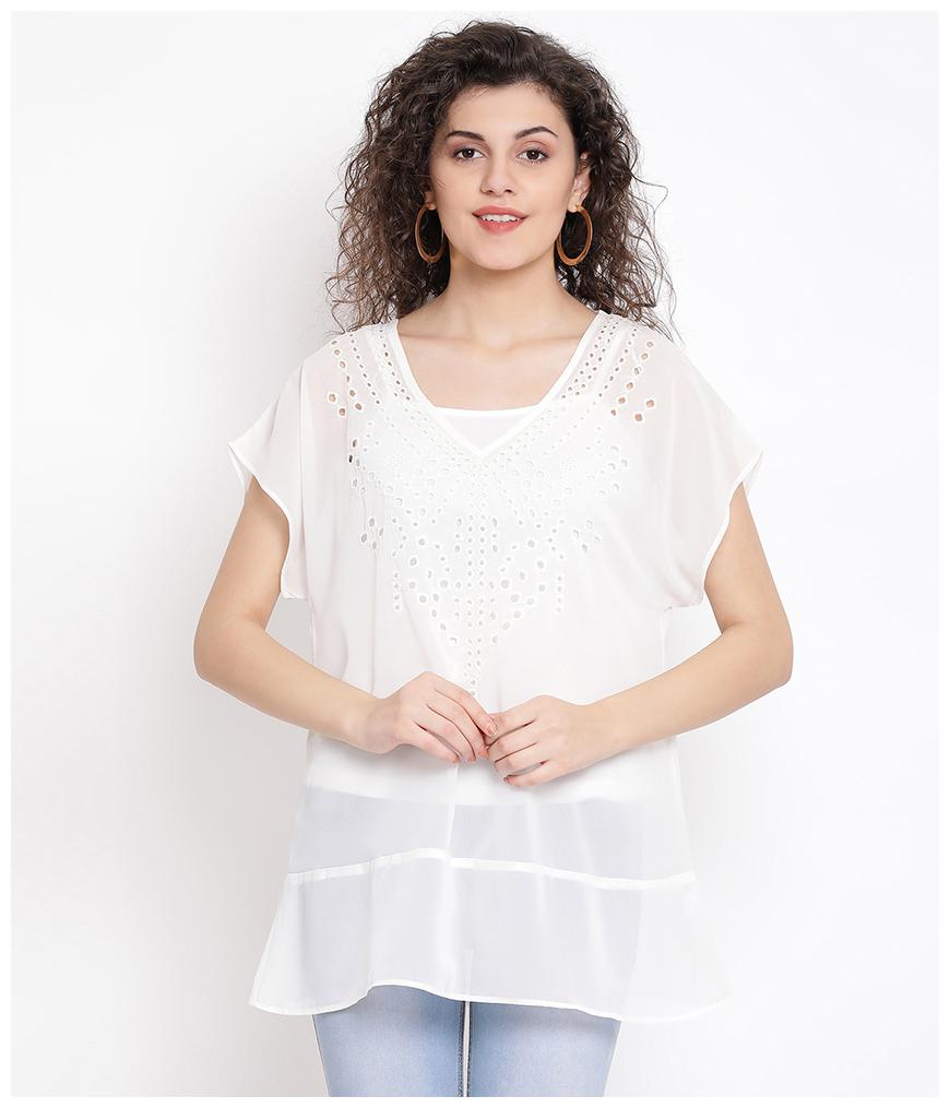 

Oxolloxo Women Polyester Embroidered A Line White