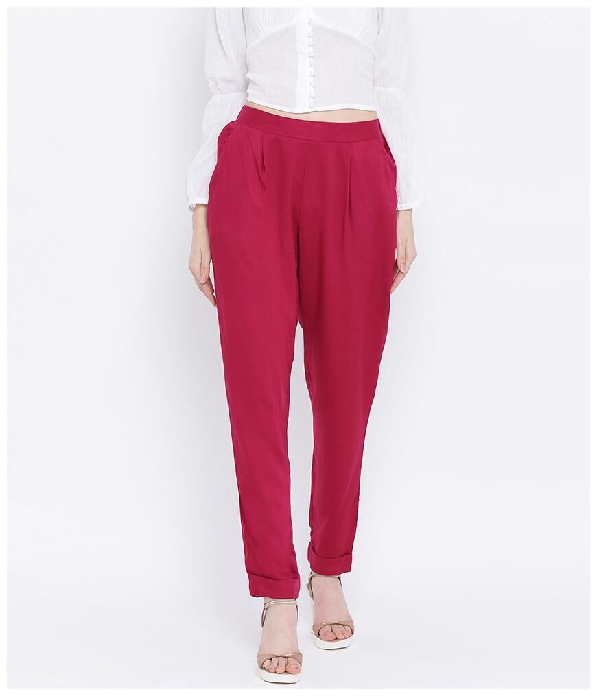 

Oxolloxo Women Viscose Rayon Solid Pink Pant
