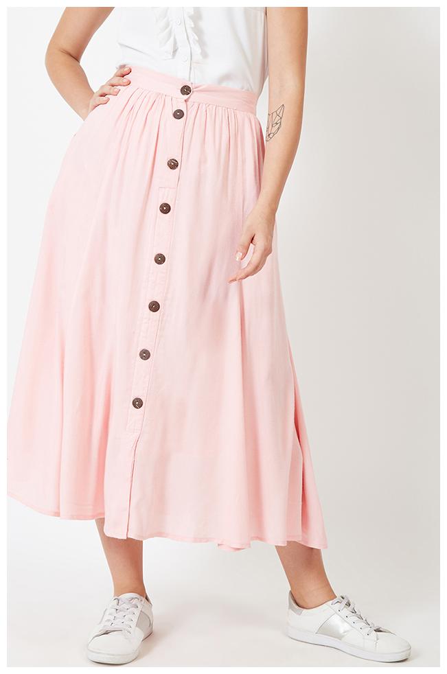 

OXOLLOXO Solid A-line skirt Midi Skirt - Pink