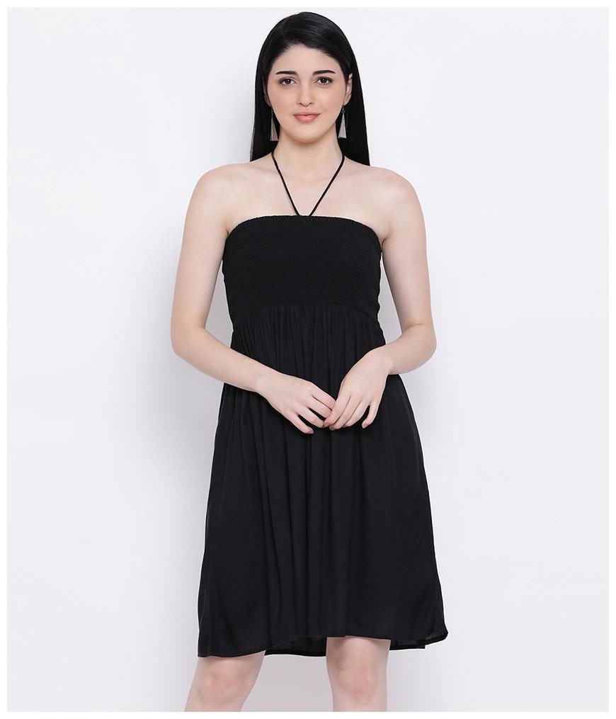 

Oxolloxo Women Viscose Rayon Solid A Line Dress Black