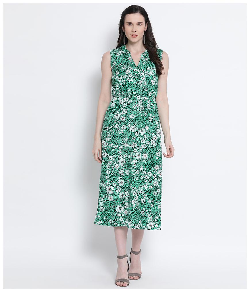 

Oxolloxo Women Cotton Floral Green A Line Dress