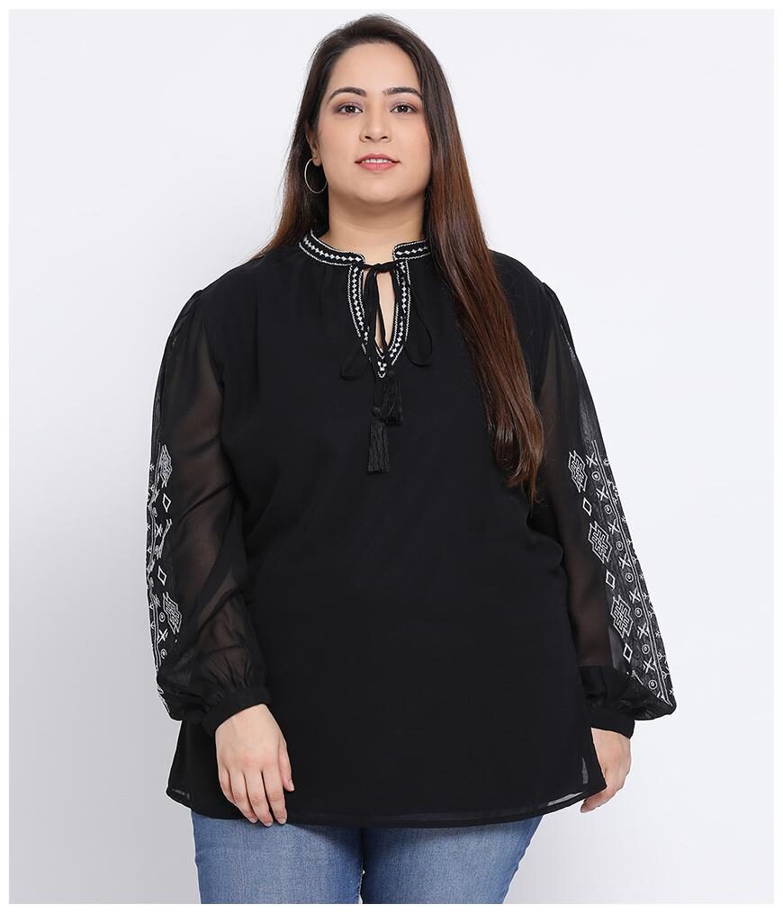 

Oxolloxo Women Embroidered Regular tunic - Black