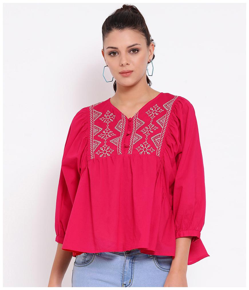 

Oxolloxo Women Solid A-line top - Pink