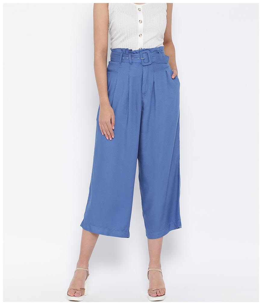 

Oxolloxo Women Viscose Rayon Solid Blue Pant