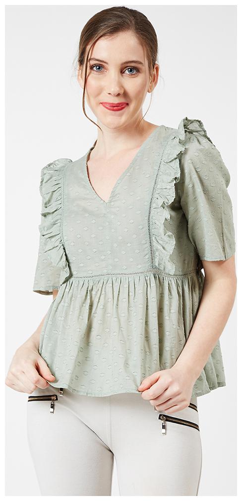 

OXOLLOXO Women Solid A-line top - Green
