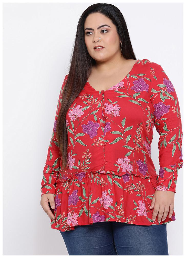 

OXOLLOXO Women Floral A-line top - Red