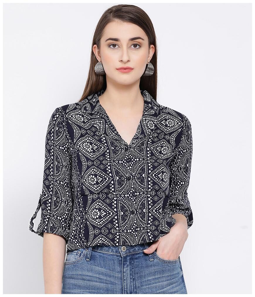 

Oxolloxo Women Blue Printed Regular Fit Shirt