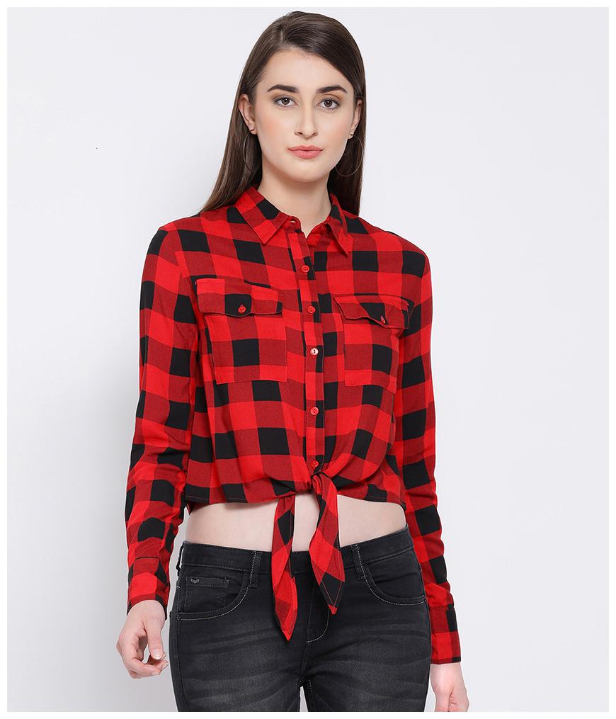

Oxolloxo Women Red Checked Regular Fit Shirt