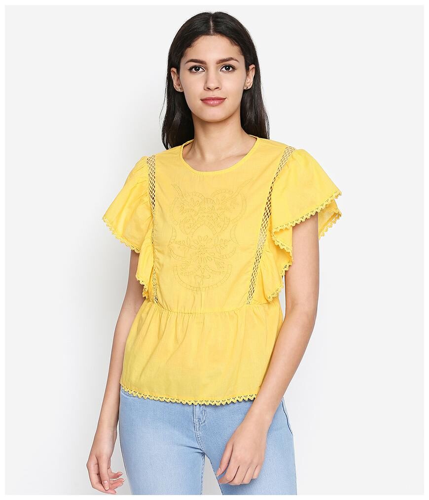

Oxolloxo Women Embroidered Regular top - Yellow