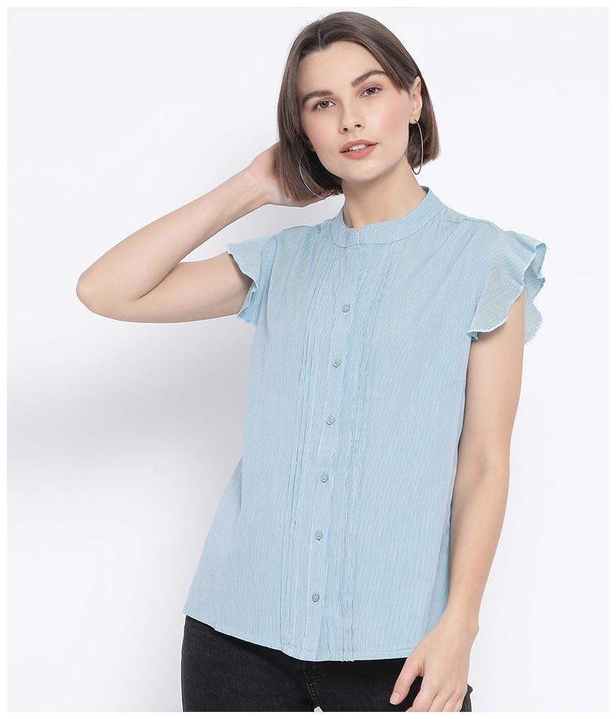

Oxolloxo Women Blue Striped Regular Fit Shirt