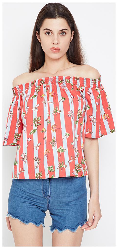 

OXOLLOXO Women Printed A-line top - Pink White