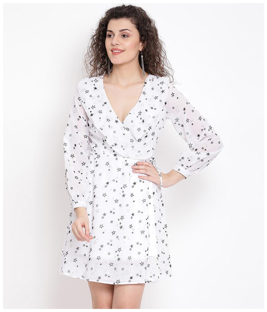

Oxolloxo Women Polyester Floral A Line Dress White