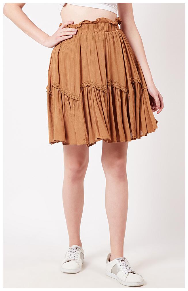 

OXOLLOXO Solid A-line skirt Midi Skirt - Brown