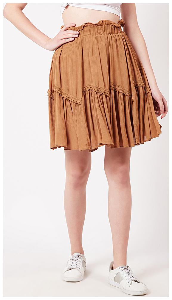 

OXOLLOXO Solid A-line skirt Midi Skirt - Brown