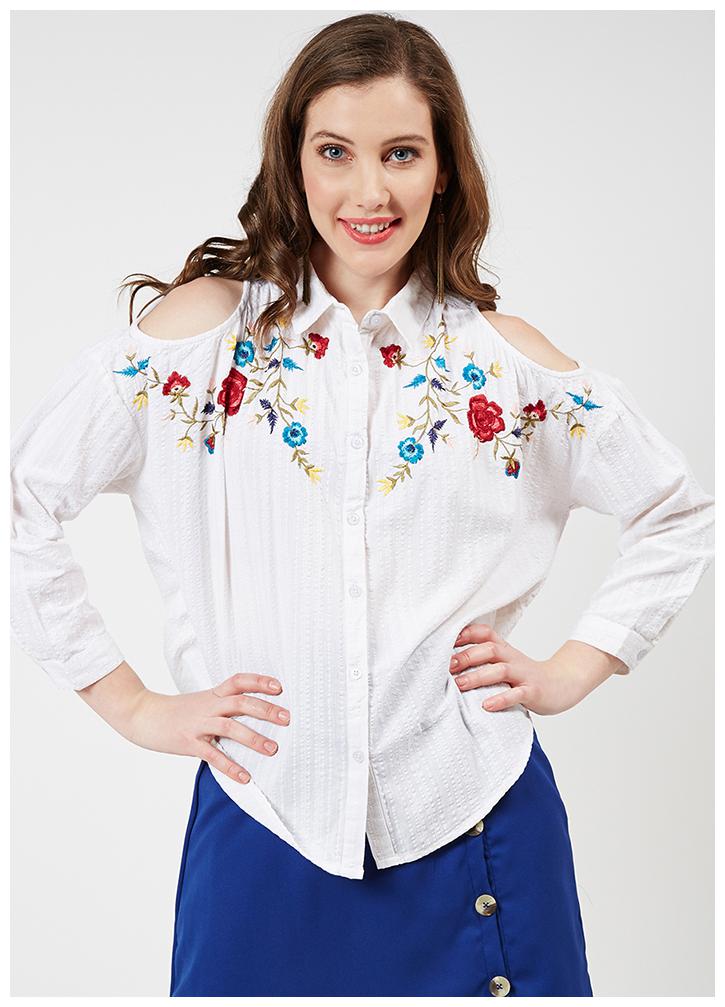

OXOLLOXO Women White Printed Regular Fit Shirt