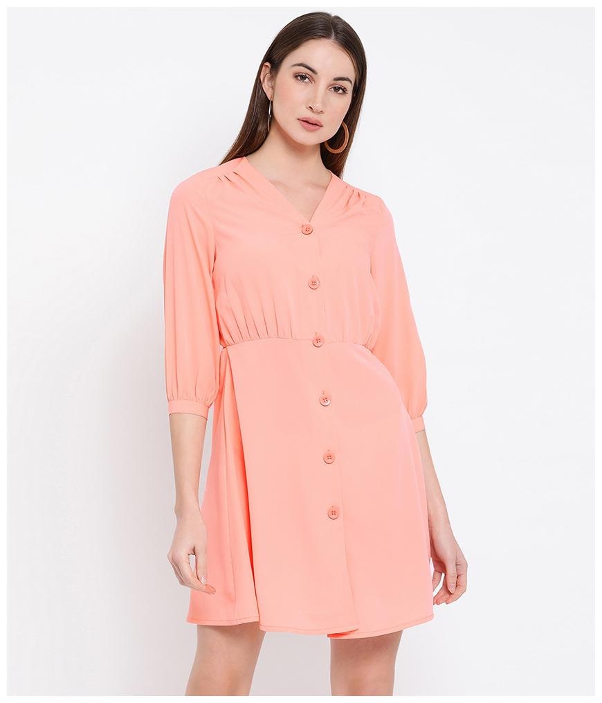

Oxolloxo Peach Solid A-line dress