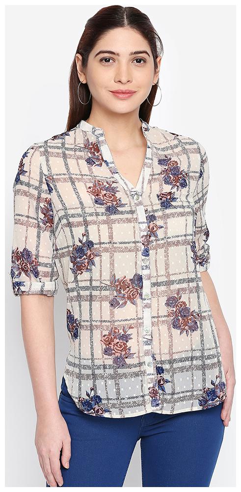 

OXOLLOXO Women Beige Printed Regular Fit Shirt