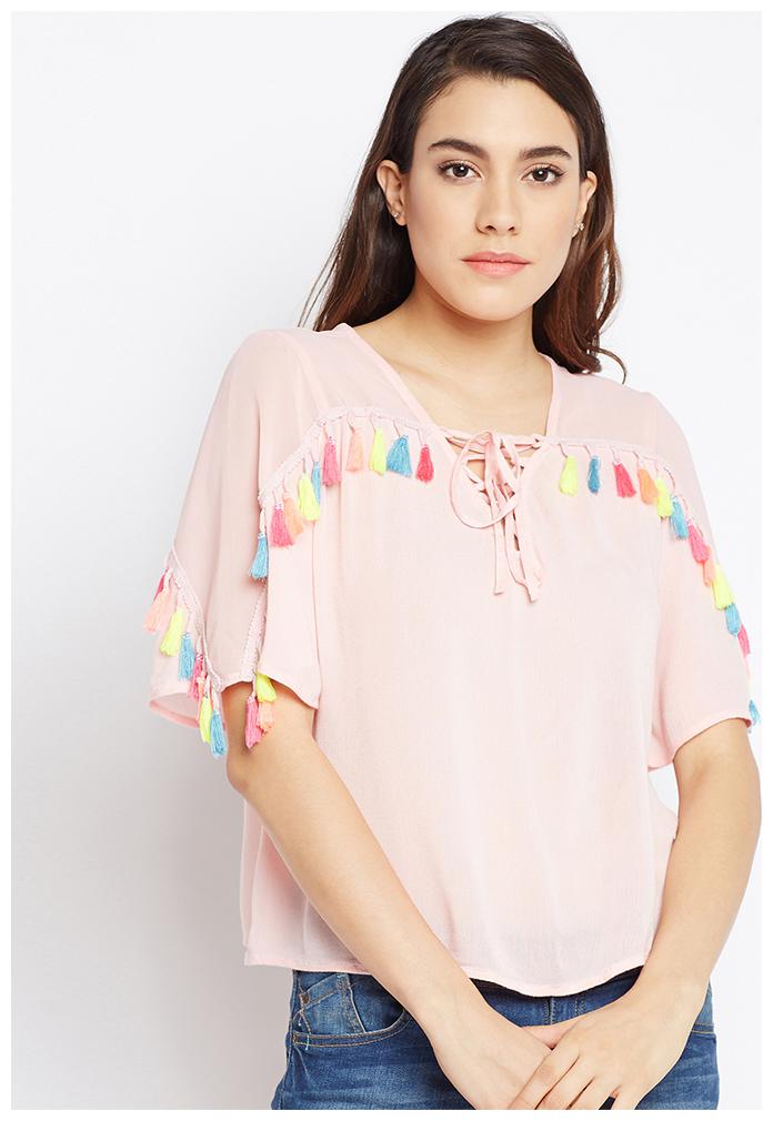 

OXOLLOXO Women Solid A-line top - Pink